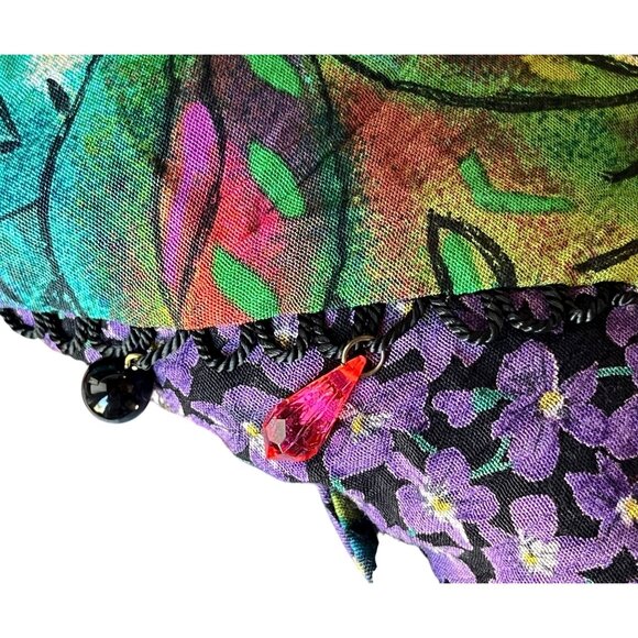 Carole Little Womens 14 Multi Print Tunic Dress Bead Trim & Ruffle Y2K Floral - Picture 8 of 12